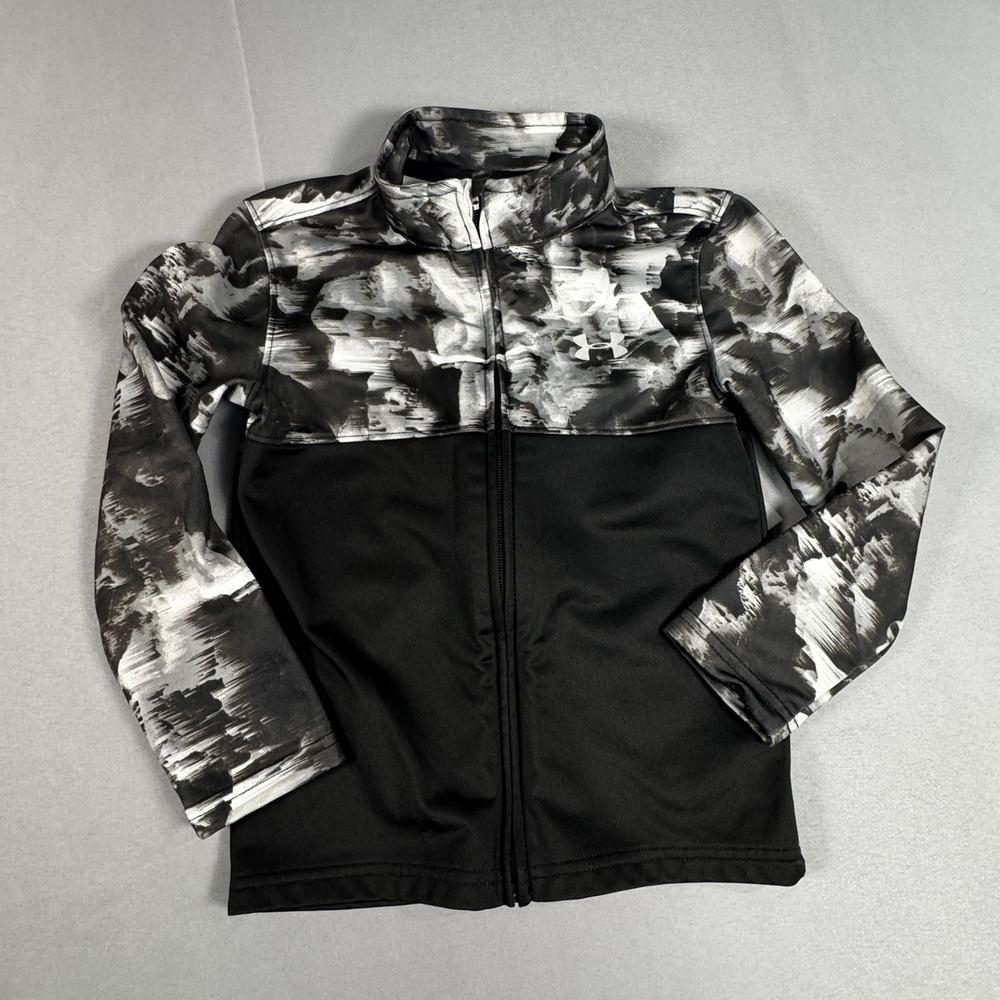 Under Armour Boys Black White Abstract Print Full Zip Track Jacket Sz 5 Athletic